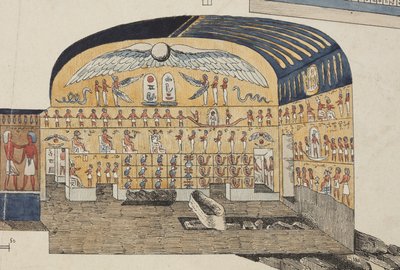 थेब्स में साम्मुथिस के मकबरे का खंड, 1818 में बेलज़ोनी द्वारा खोजा और खोला गया (हाथ से रंगा हुआ लिथो) द्वारा जियोवानी बतिस्ता (बाद में) बेलज़ोनिक