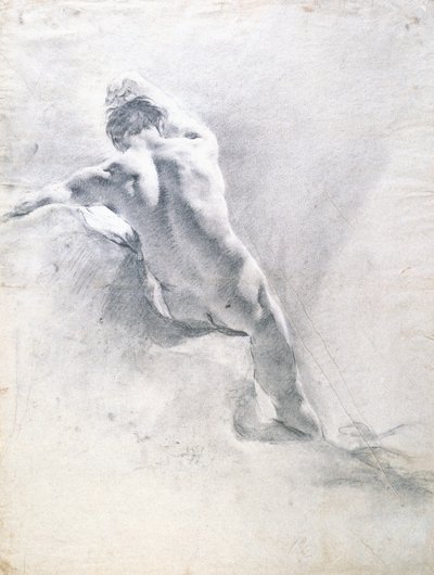एक पुरुष नग्न का अध्ययन, c.1715 (कागज पर सफेद रंग के साथ काला चाक) द्वारा Giovanni Battista Piazzetta