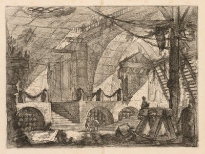 द जेल्स: एन आर्च्ड चैम्बर विद पोस्ट्स एंड चेन्स, 1745-1750। द्वारा जियोवन्नी बतिस्ता पिरनेसी