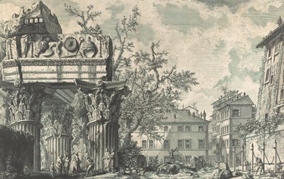 बृहस्पति टोनांटे के मंदिर का दृश्य, 1740-60 के दशक। द्वारा जियोवन्नी बतिस्ता पिरनेसी