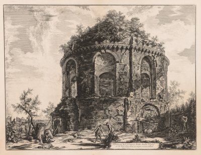 रोम का नजारा: 1763 में तिवोली के पास, तथाकथित खांसी का मंदिर। द्वारा जियोवन्नी बतिस्ता पिरनेसी
