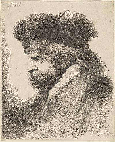 फर वाली टोपी पहने दाढ़ी वाला आदमी, बाईं ओर मुख किए हुए द्वारा Giovanni Benedetto Castiglione