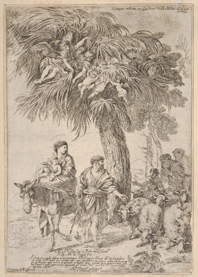 मिस्र में अपनी उड़ान पर पवित्र परिवार, ca. 1647। द्वारा जियोवन्नी बेनेडेटो कैस्टिग्लियोन