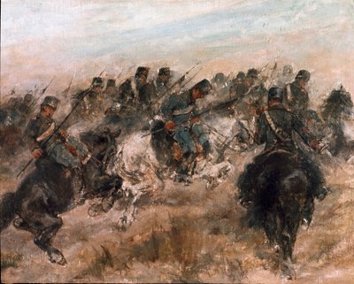 इटली का अभियान 1859: "" पाइमोंटेस घुड़सवार सेना का प्रभार "" जियोवानी फतोरी द्वारा पेंटिंग (1825-1908) रोम, नेशनल गैलरी ऑफ मॉडर्न आर्ट द्वारा जियोवन्नी फत्तोरी
