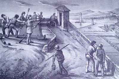 फोर्ट सैन पिएत्रो से लिवोर्नो की रक्षा, जियोवानी फतोरी द्वारा (1825-1908), उत्कीर्णन द्वारा जियोवन्नी फत्तोरी