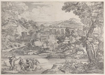 निचले बाएँ में क्राइस्ट का बपतिस्मा, एक परिदृश्य के भीतर, 1626-80।, 1626-80। द्वारा जियोवन्नी फ्रांसेस्को ग्रिमाल्डी