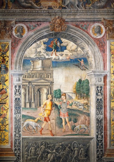जियोवानी मारिया फाल्कोनेटो (1468-1535) द्वारा फ्रेस्को, राशि चक्र का हॉल, पलाज्जो डी'आर्को, मंटुआ (यूनेस्को विश्व विरासत सूची, 2008), लोम्बार्डी, इटली द्वारा जियोवन्नी मारिया फाल्कोनेटो