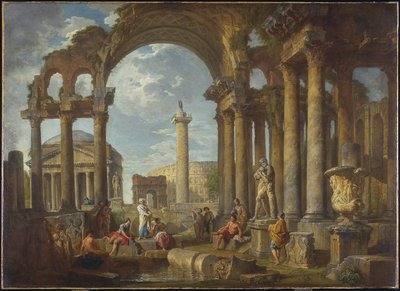 Pantheon के साथ रोमन खंडहर का एक किवदंती, c.1755 द्वारा जियोवन्नी पाओलो पाणिनि