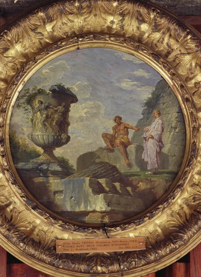 दो पुरुषों के साथ खंड, c.1750-60 (तांबे पर तेल) द्वारा जियोवन्नी पाओलो पाणिनि