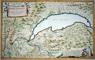 जिनेवा झील, जोएन्स डी ब्रोएन (1649-सी.1730) द्वारा उकेरी गई सेवॉय और पीडमोंट की दो-खंड टाउनबुक से। द्वारा जियोवानी टॉमासो (बाद में) बोर्गियोनियो