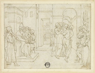 पिलातुस अपने हाथ धो रहा है, और मसीह को ले जाया जा रहा है द्वारा Giovanni da Bologna