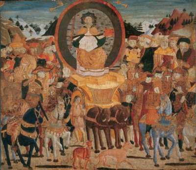 ले ट्रायम्फे डे ला ग्लोयर - द ट्रायम्फ ऑफ फेम - (लो शेगिया) जियोवानी डि सेर जियोवानी (1406-1486)। पैनल पर तापमान द्वारा जियोवानी डी सेर जियोवानी स्कीगिया