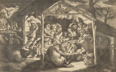 चरवाहों की आराधना, क्राइस्ट चाइल्ड के आसपास के विभिन्न आंकड़े ..., 1531-76। द्वारा गिउलिओ बोनासोन