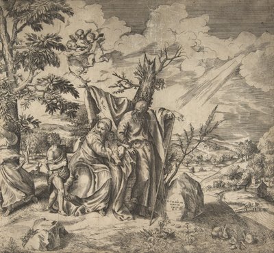 1531-76 मिस्र के लिए अपनी उड़ान पर बाकी पवित्र परिवार। द्वारा गिउलिओ बोनासोन