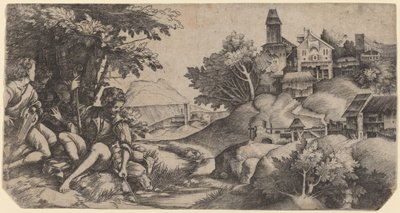 एक परिदृश्य में चरवाहे द्वारा Giulio Campagnola और Domenico Campagnola