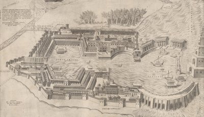 रोमन भव्यता का दर्पण: रोम के बंदरगाह का बर्डसे व्यू, 1554, 1554। द्वारा गिआलियो डी मुसी