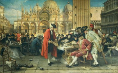 पेंटर फ्रांसेस्को गार्डी, कैनालेटो के प्रतिद्वंद्वी, ग्यूसेप बर्टिनी (1825-1898), कैनवास पर तेल द्वारा अपनी तस्वीरें बेचते हुए द्वारा ग्यूसेप बर्टिनी