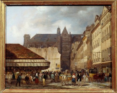 Rue des Prouvaires और पेरिस में सेंट Eustache (Quartier des Halles) का चर्च। Giuseppe Canella (1788-1847) Ec.ital द्वारा पेंटिंग। द्वारा गिउसेप्पे कैनेला