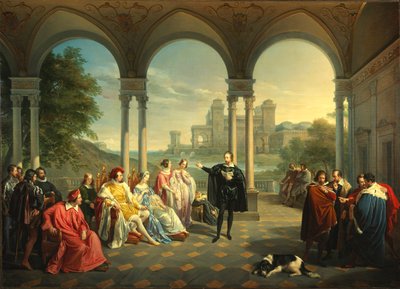Torquato Tasso फेरारा, 1841 के कोर्ट में ला गेरुसलेममे लाइबेरेटा पढ़ता है। द्वारा ग्यूसेप मैनसिनेल्ली