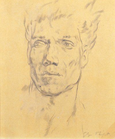एक आदमी का सिर, c.1920 (कागज पर लकड़ी का कोयला) द्वारा ग्लिन वॉरेन फिल्पोट