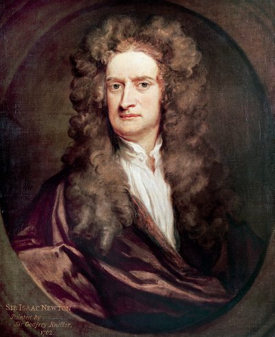 आइजैक न्यूटन का पोर्ट्रेट (1642-1727), अंग्रेजी गणितज्ञ, भौतिक विज्ञानी और खगोलशास्त्री, गॉडफ्रे नेलर द्वारा पेंटिंग (1646-1723) द्वारा गॉडफ्रे नेलर