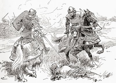 विलियम शेक्सपियर का एक दृश्य किंग हेनरी IV, भाग 1, अधिनियम V, दृश्य 3, अर्ल ऑफ डगलस: एल्स किया गया, सभी ने जीता, यहां सांस लेने वाले राजा, विलियम शेक्सपियर के वर्क्स, 1896 से प्रकाशित द्वारा गॉर्डन फ्रेडरिक ब्राउन
