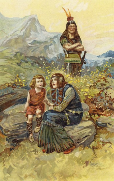 बांड-महिला और ओलाफ, उसका बेटा, सुबह की धूप में बैठे (क्रोमोलिथो) द्वारा गॉर्डन फ्रेडरिक ब्राउन