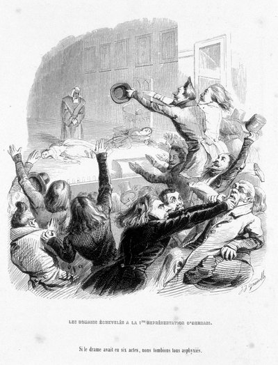 विक्टर ह्यूगो (1830) द्वारा रोमनों में हर्नानी का पहला प्रतिनिधित्व है। लुई रेबौडो द्वारा लिखित "" जेरोम पटुरोट एक सामाजिक स्थिति की तलाश में "" कार्टून में द्वारा ग्रैंडविल