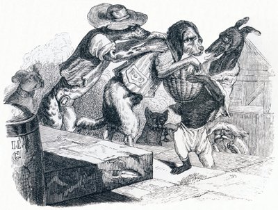 वह कुत्ता जो अपने मालिक के मुँह को अपनी गर्दन पर रखता है - Fables by La Fontaine द्वारा ग्रैंडविल