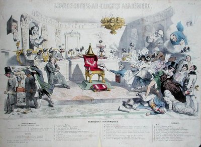 ग्रेट एकेडमिक बेल-रन, कैरिकेचर द इंस्टीट्यूट डे फ्रांस, 1839 (218693 को भी देखें) का चित्रण (रंग चित्र) द्वारा ग्रैंडविल 1803 47 के बाद ग्रैंडविल 1803 47
