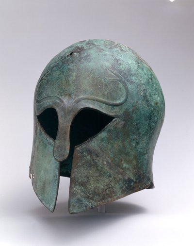 कोरिंथियन प्रकार के कांस्य पुरातन हेलमेट, c.600-575 ईसा पूर्व (कांस्य) द्वारा यूनानी