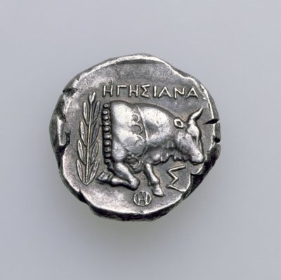समोस, इओनिया का टेट्राद्र्चम, एक बैल का चित्रण करता है, c.390 ईसा पूर्व (रिवर्स) (चांदी) (मोटापे के लिए 168076 देखें) द्वारा ग्रीक स्कूल