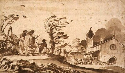 पीडी.1-1987 अंतिम संस्कार जुलूस के साथ लैंडस्केप (स्याही और धोना) द्वारा ग्वेर्सिनो