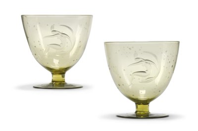 दो &39;ला लूना&39; (द मून) उत्कीर्ण चेसिस, c.1930 (हैंड-ब्लो ग्लास) द्वारा गुइडो बालसामो स्टेला