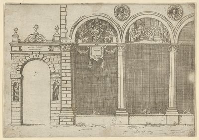 ई के लिए अस्थायी सजावट के साथ बोलोग्ना के आर्कबिशप के महल का आर्केड..., 1598। द्वारा गुइडो रेनी