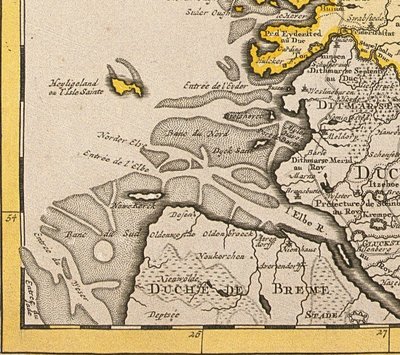 डेनमार्क के नक्शे से हेलिगोलैंड का विस्तार, 1730 द्वारा गिलौम डेलिसल