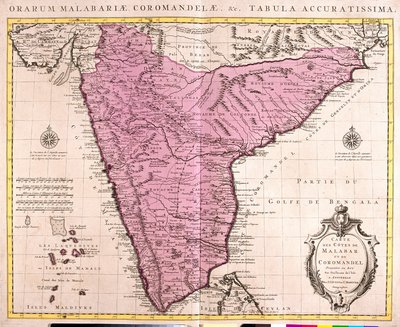 कोरोमंडल और मालाबार (भारत) का नक्शा (नक़्क़ाशी) द्वारा गिलौम डेलिसल