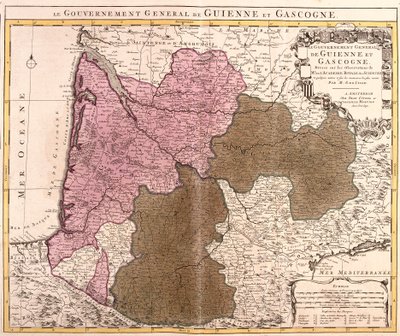 गुयेन और गास्कोगने (फ्रांस) की सरकार का नक्शा (नक़्क़ाशी) द्वारा गिलौम डेलिसल