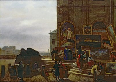 इंस्टीट्यूट डे फ्रांस के बाहर पेंटिंग बेचना, 1837 द्वारा गिलियूम फ्रेडरिक रोनी
