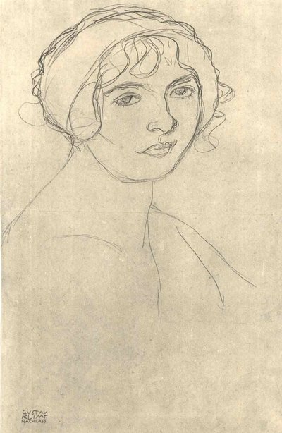 एक नग्न लड़की की दाईं ओर आधा लंबाई का चित्र। द्वारा Gustav Klimt
