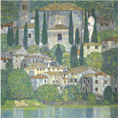 सरू, 1913 के साथ कैसोन लैंडस्केप में चर्च द्वारा Gustav Klimt