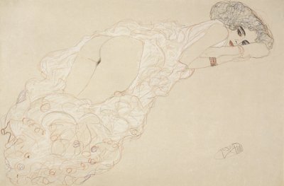 रिकमंडिंग न्यूड लेटिंग ऑन हेर पेट एंड फेसिंग राइट, 1910 द्वारा Gustav Klimt