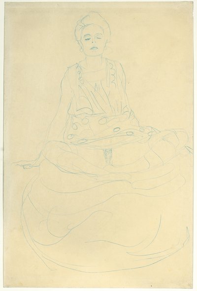 सामने से आधा नग्न बैठे, c.1907 (कागज पर पेंसिल) द्वारा गुस्ताव क्लिम्ट