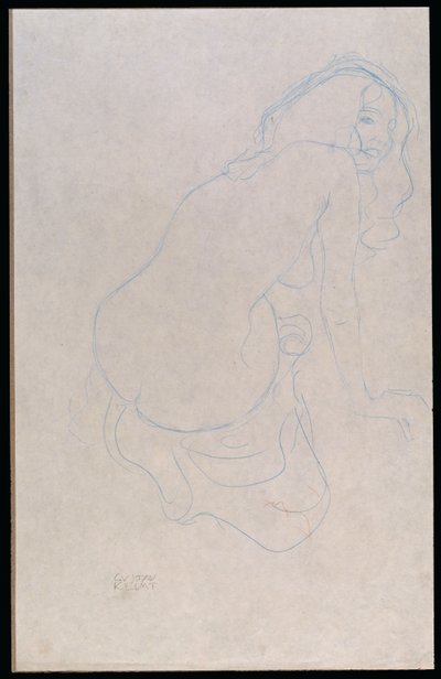 लंबे बालों के साथ सही करने के लिए महिला झुकना, c.1910-11 द्वारा गुस्ताव क्लिम्ट
