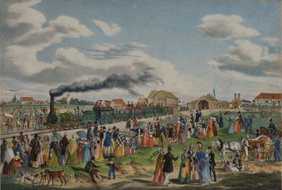 1 सितंबर, 1839, 1839 को म्यूनिख-ऑग्सबर्ग रेलवे का उद्घाटन। द्वारा गुस्ताव क्रॉसो