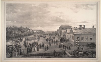 क्रास्नोय सेलो, 1848 के माध्यम से शेवेलियर गार्ड्स की परेड द्वारा गुस्ताव श्वार्ज