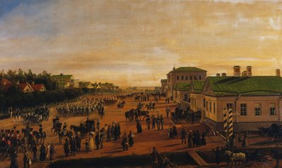 क्रास्नो सेलो, 1848 में एक सैन्य परेड से ज़ार निकोलस लौटते हुए द्वारा गुस्ताव श्वार्ज