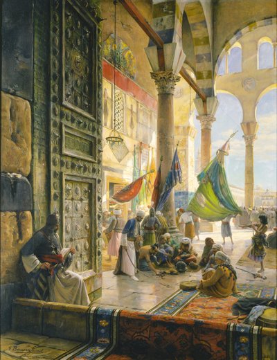 उम्मेद मस्जिद, दमिश्क, 1890 का फॉरेकोर्ट द्वारा Gustave Bauernfeind