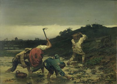 1852 में राइन की बाढ़ के दौरान आलू को काटते किसान द्वारा गुस्ताव ब्रेयन