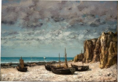 Etretat समुद्र तट पर नाव। 1872-75 के आसपास द्वारा गस्टवे कौरबेट